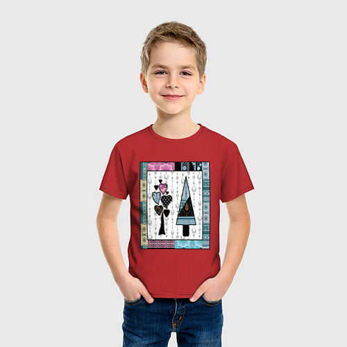 Детская футболка Аппликация пэчворк лес / Красный – фото 3