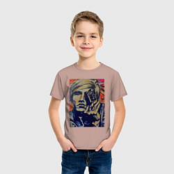 Футболка хлопковая детская Автопортрет Энди Уорхола, цвет: пыльно-розовый — фото 2