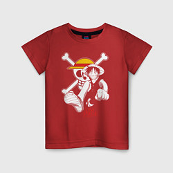 Футболка хлопковая детская Луффи пират Соломенной Шляпы One Piece, цвет: красный