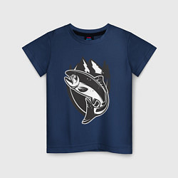 Футболка хлопковая детская Рыбалка на лосося, цвет: тёмно-синий