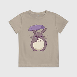 Футболка хлопковая детская Кавайный Тоторо с зонтиком, цвет: миндальный