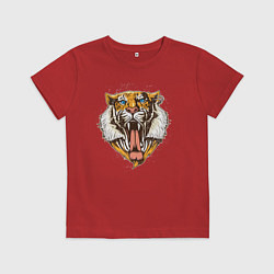 Футболка хлопковая детская Крутой Тигр, цвет: красный