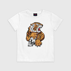 Футболка хлопковая детская Tiger Skull, цвет: белый