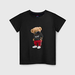 Футболка хлопковая детская Крутой медвежонок в спортивках, цвет: черный