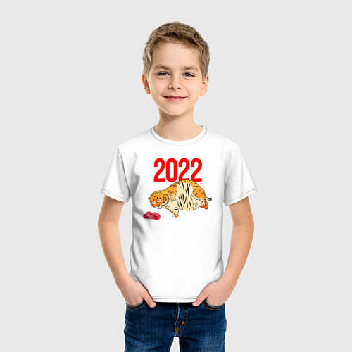 Детская футболка Ленивый толстый тигр 2022 / Белый – фото 3