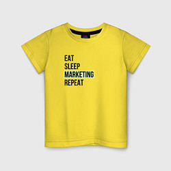 Футболка хлопковая детская Eat Sleep Marketing Repeat, цвет: желтый