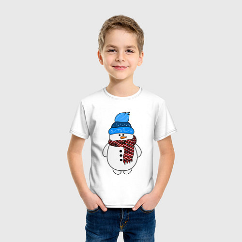 Детская футболка Снеговик в шапочке / Белый – фото 3