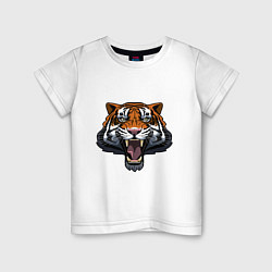 Футболка хлопковая детская Scary Tiger, цвет: белый