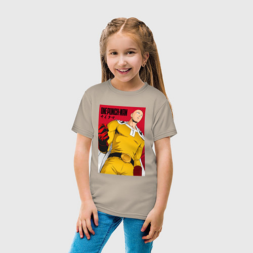 Детская футболка Сайтама Saitama Ванпанчмен / Миндальный – фото 4