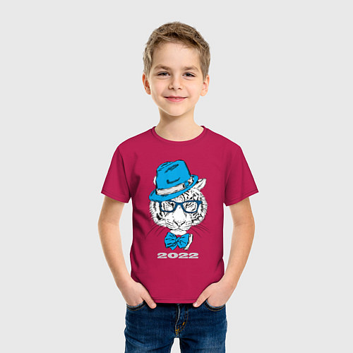 Детская футболка Водяной тигр в синей шляпе / Маджента – фото 3