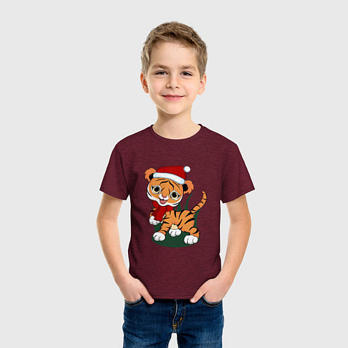 Детская футболка Зимний тигр / Меланж-бордовый – фото 3
