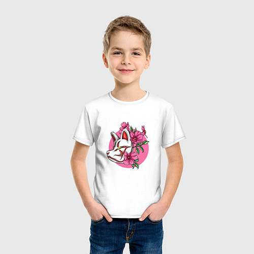 Детская футболка Кицунэ на цветах / Белый – фото 3