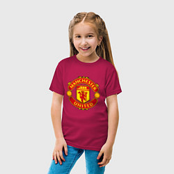 Футболка хлопковая детская Манчестер Юнайтед логотип, цвет: маджента — фото 2