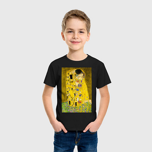 Детская футболка Поцелуй картина Климта / Черный – фото 3