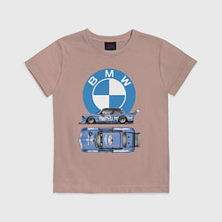 Футболка хлопковая детская BMW Motorsport Retro, Germany, цвет: пыльно-розовый
