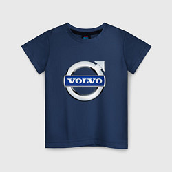 Футболка хлопковая детская Volvo, логотип, цвет: тёмно-синий