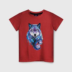 Футболка хлопковая детская Волк акварель, цвет: красный