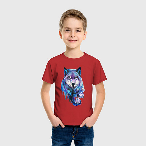 Детская футболка Волк акварель / Красный – фото 3