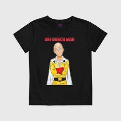 Футболка хлопковая детская Сайтама безразличие One Punch-Man, цвет: черный