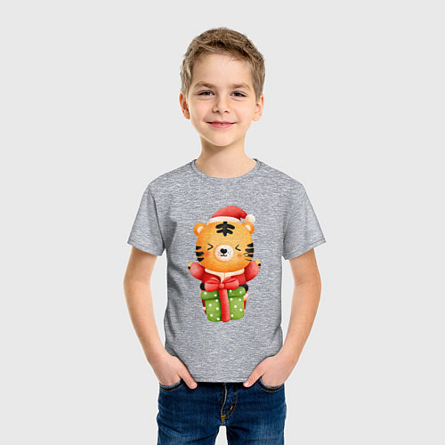 Детская футболка Тигренок с новогодним подарком / Меланж – фото 3