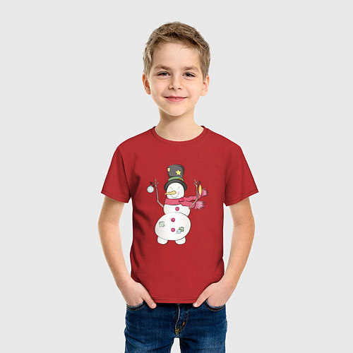 Детская футболка Потрепанный снеговик / Красный – фото 3