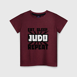 Футболка хлопковая детская Eat, Sleep, Judo, Repeat, цвет: меланж-бордовый