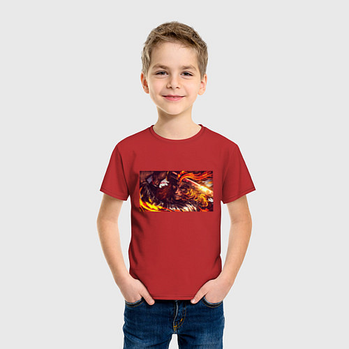 Детская футболка Взгляд Ренгоку Клинок рассекающий демонов / Красный – фото 3