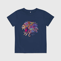 Футболка хлопковая детская Крупная красочная кошка, цвет: тёмно-синий