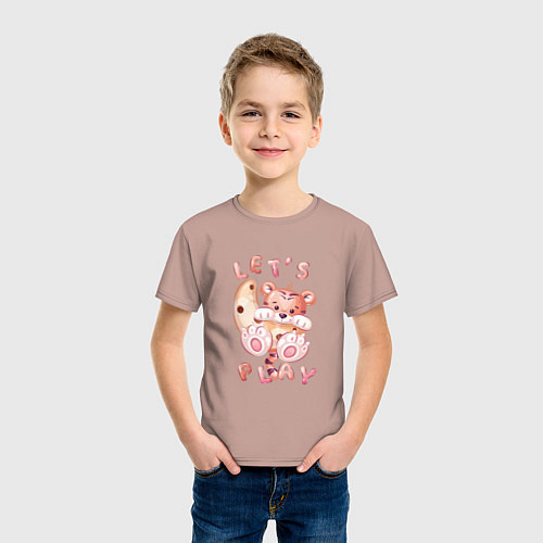 Детская футболка Тигренок lets play / Пыльно-розовый – фото 3