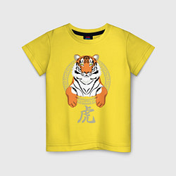 Футболка хлопковая детская Тигр в раме, цвет: желтый