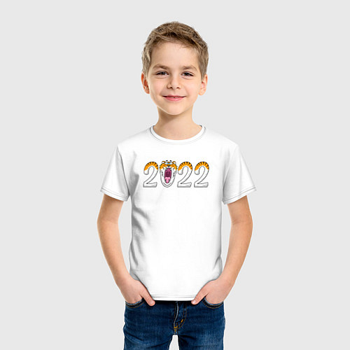 Детская футболка Надпись 2022 - год тигра / Белый – фото 3