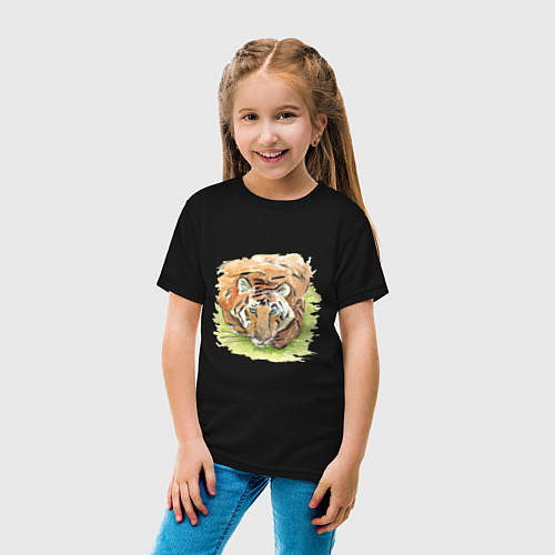 Детская футболка Портрет тигра с зелёными глазами / Черный – фото 4