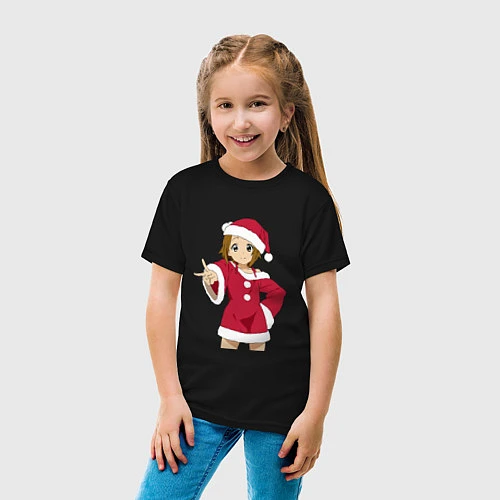 Детская футболка Анимешная девочка Санта / Черный – фото 4