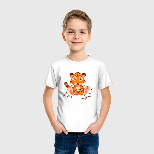 Детская футболка Тигренок в гирляндах / Белый – фото 3