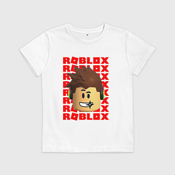 Футболка хлопковая детская ROBLOX RED LOGO LEGO FACE, цвет: белый