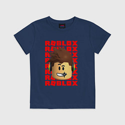 Футболка хлопковая детская ROBLOX RED LOGO LEGO FACE, цвет: тёмно-синий
