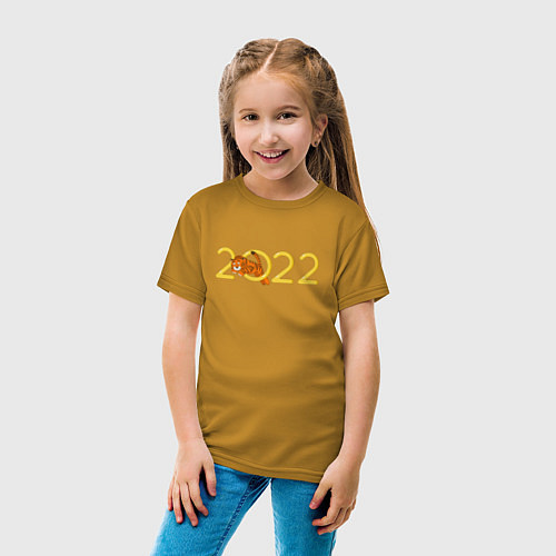 Детская футболка Тигр, прыгающий через кольцо 2022 / Горчичный – фото 4