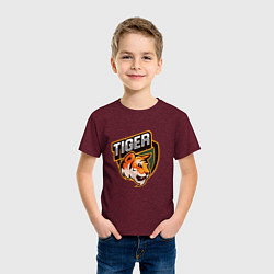 Футболка хлопковая детская Тигр Tiger логотип, цвет: меланж-бордовый — фото 2