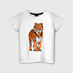 Футболка хлопковая детская Тигр в джунглях, цвет: белый