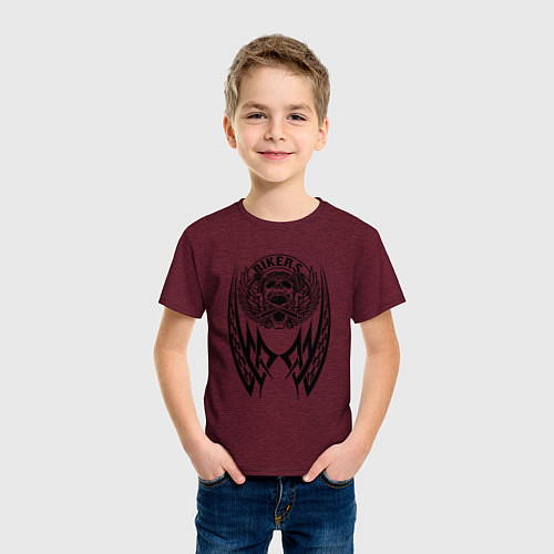 Детская футболка Череп байкер / Меланж-бордовый – фото 3