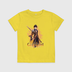 Футболка хлопковая детская Чжун Ли Zhongli Genshin Impact, цвет: желтый