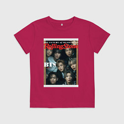 Футболка хлопковая детская BTS БТС на обложке журнала, цвет: маджента
