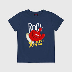 Футболка хлопковая детская Red mittens Rock this xmas, цвет: тёмно-синий