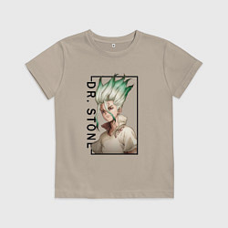 Футболка хлопковая детская Доктор Стоун Сенку Ишигами, цвет: миндальный