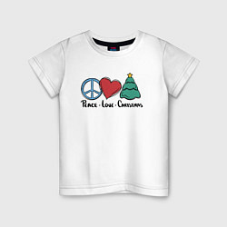Футболка хлопковая детская Peace Love and Christmas, цвет: белый