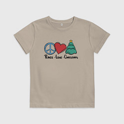 Футболка хлопковая детская Peace Love and Christmas, цвет: миндальный