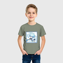 Футболка хлопковая детская Котик Чун Юй в деле, цвет: авокадо — фото 2
