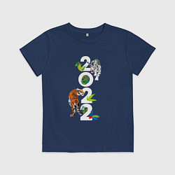 Футболка хлопковая детская Два тигра 2022, цвет: тёмно-синий