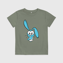 Футболка хлопковая детская Заяц пучеглазый голубенький, цвет: авокадо