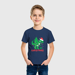Футболка хлопковая детская Christmas Dinosaur, цвет: тёмно-синий — фото 2
